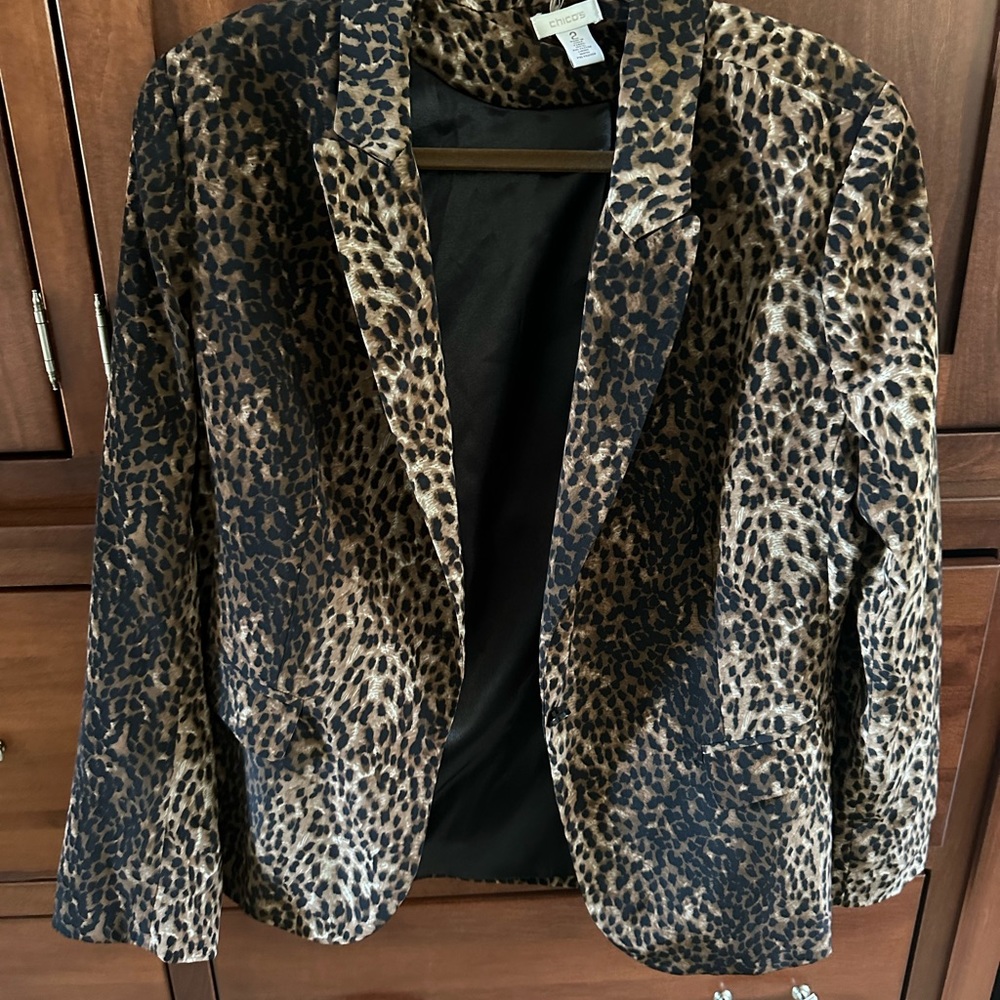 leopard print blazer silky feel sharp